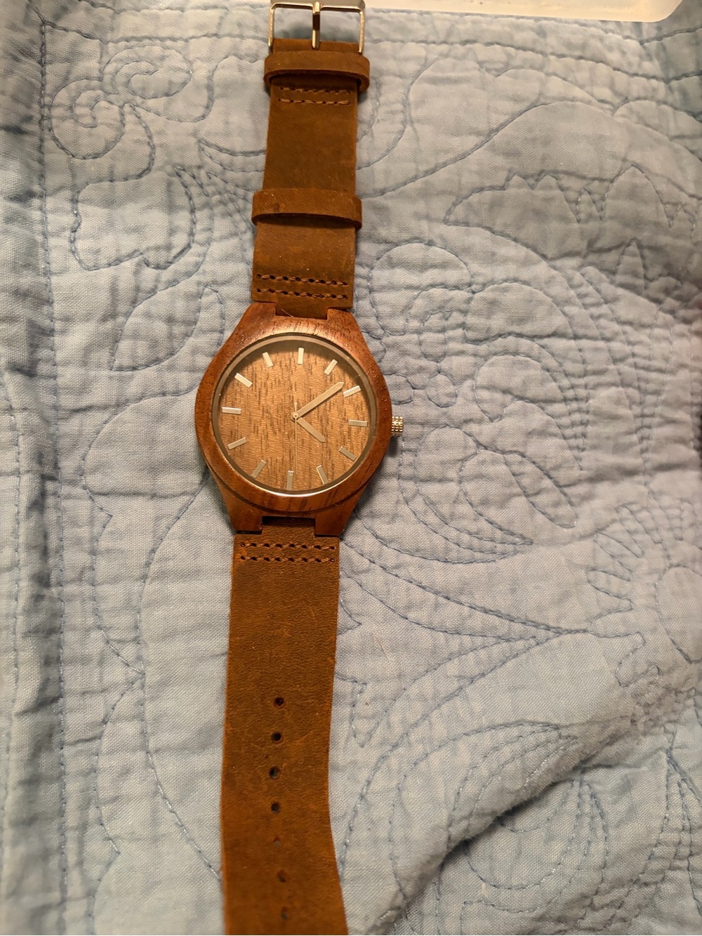 Men's Brown Wooden Watch with Brown Leather Strap